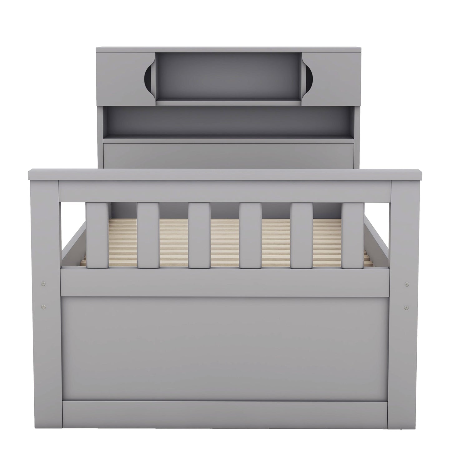 Twin Size Captain Platform Bed Frame with Storage in Gray