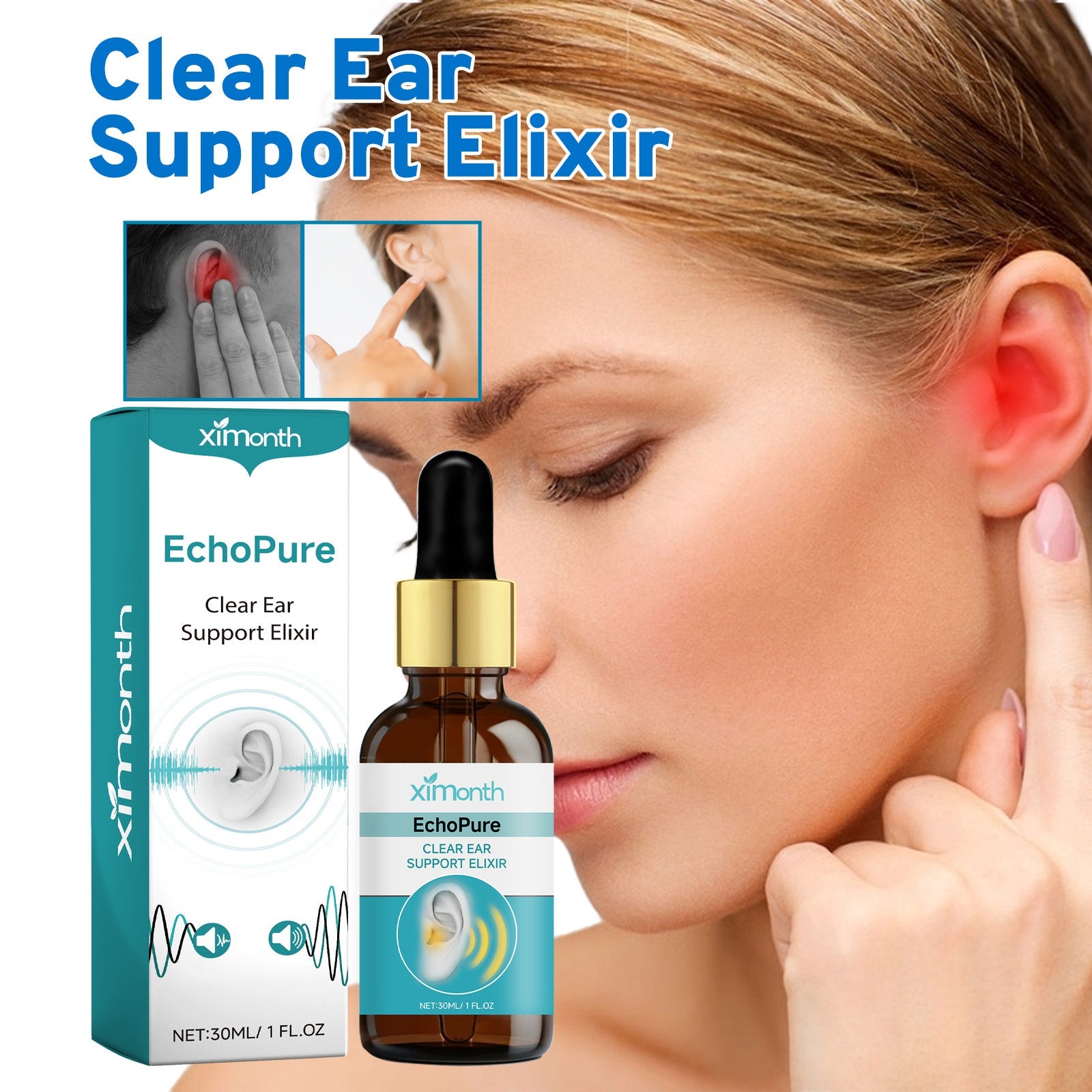 Clear Ear Support Elixir, Relieve Tinnitus Ear Discomfort Inner Ear Obstruction Clean Ear Health Care Solution - Korvel