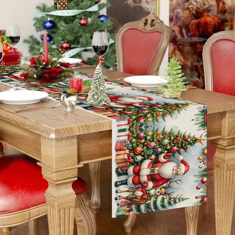 Christmas decoration table flag home fabric tablecloth holiday party tablecloth tea flag Christmas tree print - Korvel