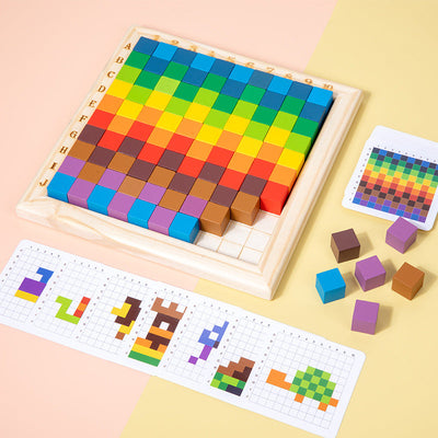 Color counting block, cube building block, color recognition sorting, stacking puzzle, children's puzzle, early education, wooden toy - Korvel