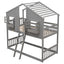 Twin over Twin House Bunk Bed with Roof , Window, Window Box, Door , with Safety Guardrails and Ladder, Grey - Korvel