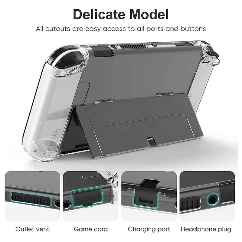 Suitable for Nintendo Switch OLED protective case with bracket NS OLED transparent PC hard case personalized crystal case - Korvel