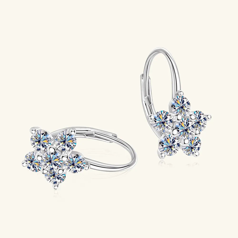 1.2 Carat 925 Sterling Silver Moissanite Flower Huggie Earrings - Korvel