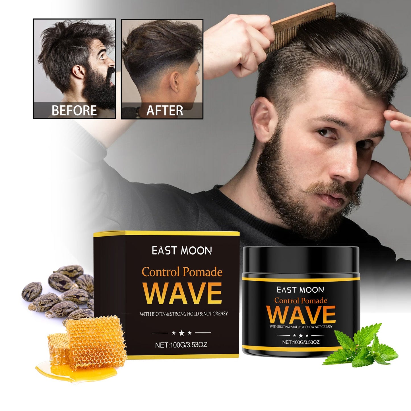 Control Pomade, Broken Hair Care Oil Head Back Head Natural Fluffy Lasting Styling Solid Wax - Korvel