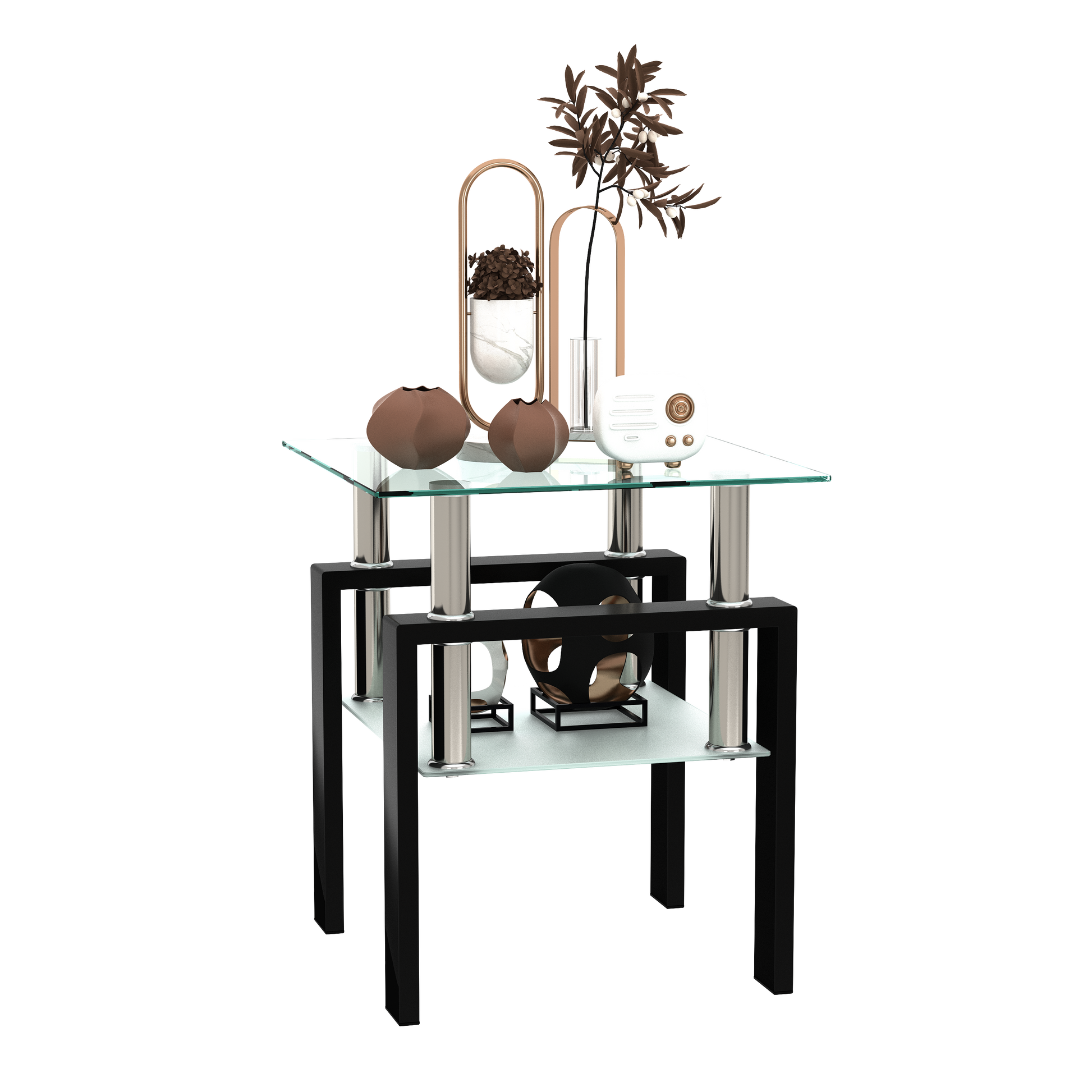 1-Piece Modern Tempered Glass Tea Table Coffee Table End Table, Square Table for Living Room, Transparent/Black - Korvel