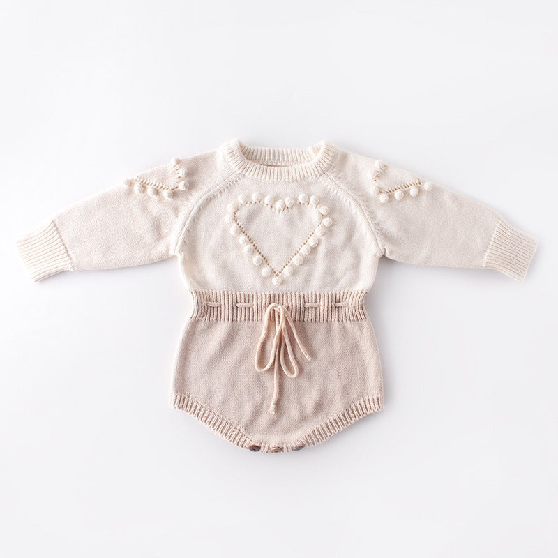 Baby handmade love sweater, knitted sweater, long sleeved jumpsuit, bag, buttocks, sweatshirt, crawling suit - Korvel