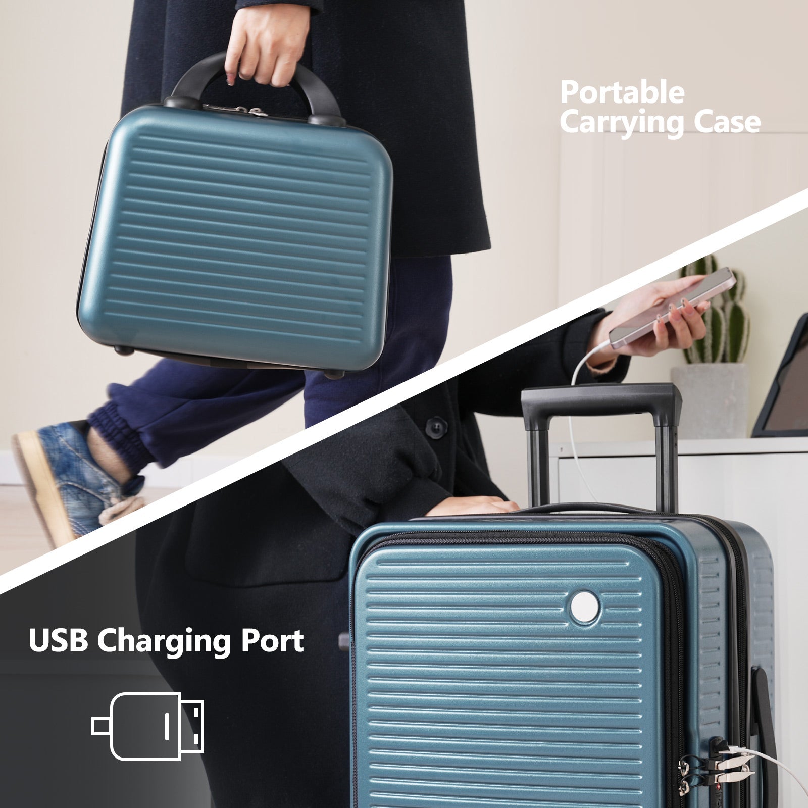 Carry-on Luggage 20 Inch Front Open Luggage Lightweight Suitcase with Front Pocket and USB Port, 1 Portable Carrying Case  Blue - Korvel