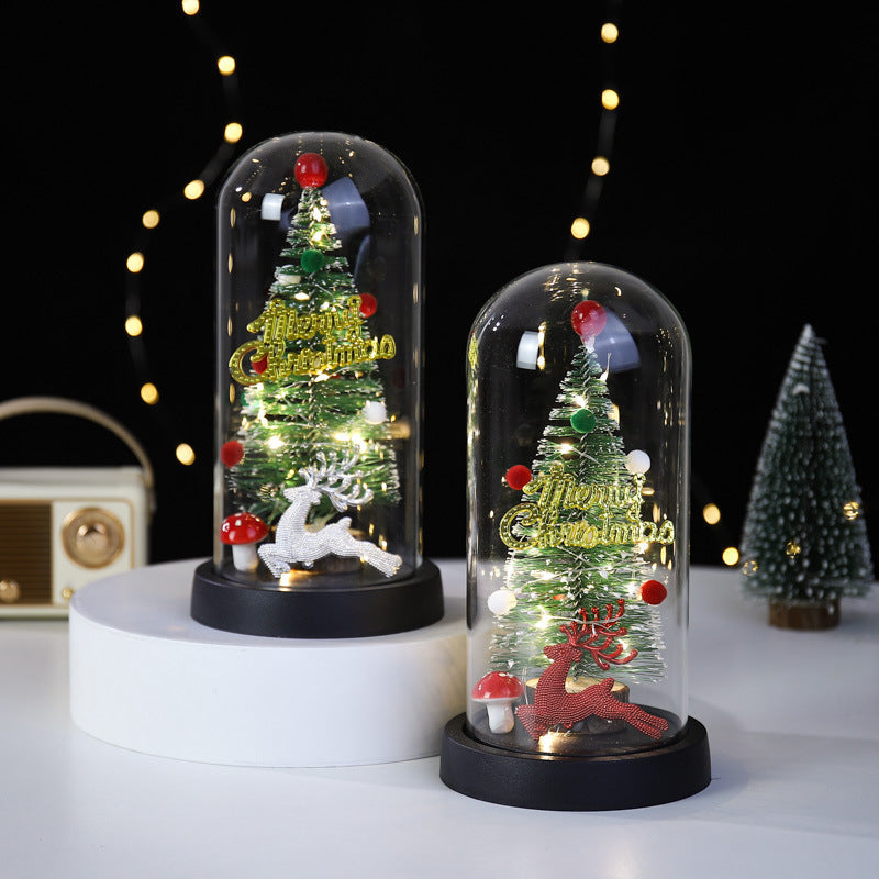 Christmas Gift LED Light Illumination Decorative Ornament Mini Christmas Tree Deer Glass Cover - Korvel