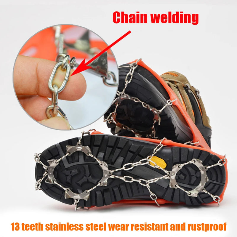 1 Pair Outdoor Climbing Non-slip Ice Snow Grippers 13 Teeth Spike Cleats Crampons for Family Outdoor Camping Accessories - Korvel