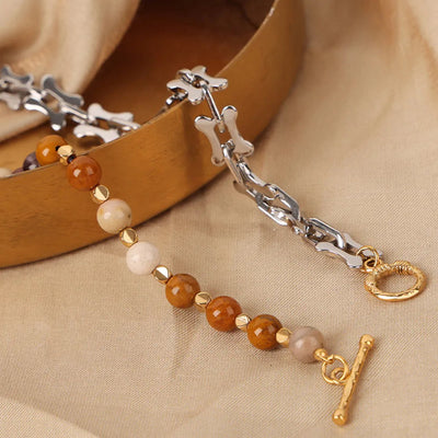 Collier en Pierre de Jaune d'Oeuf en Acier Titane