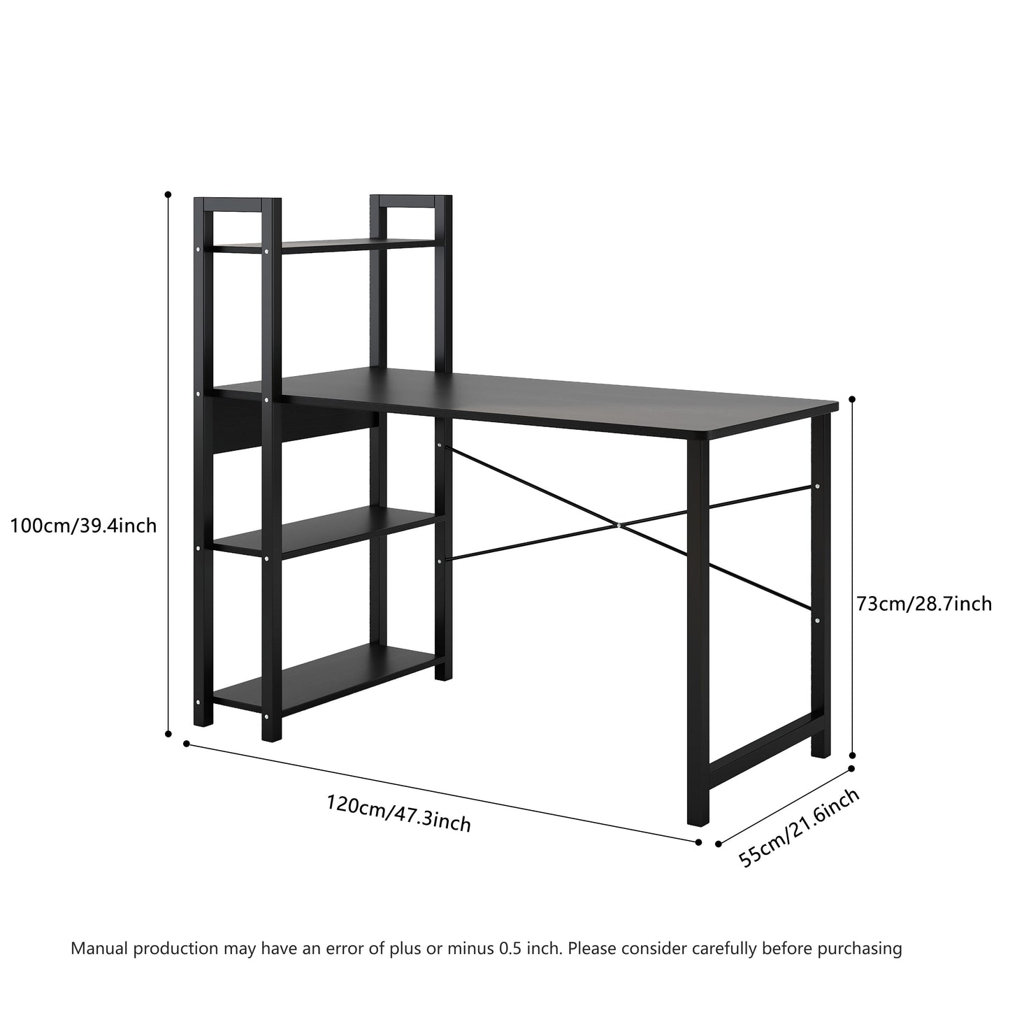 Bedroom desk, steel frame, computer desk, student desk, desk with 4 storage shelves, computer desk, metal and wood - Korvel