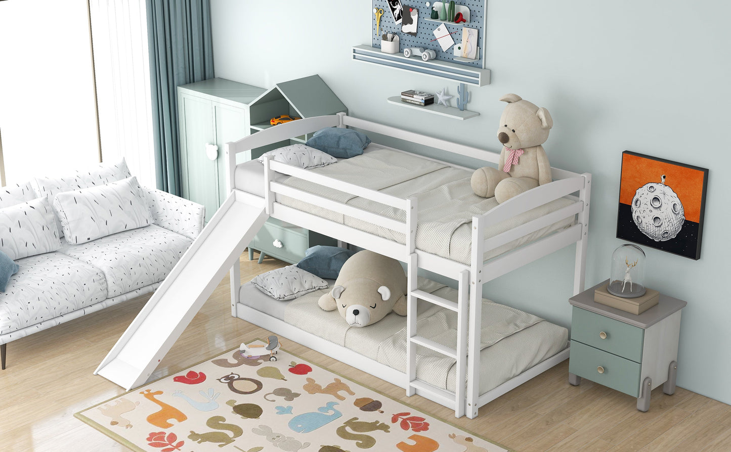 Twin over Twin Bunk Bed with Convertible Slide and Ladder   White - Korvel