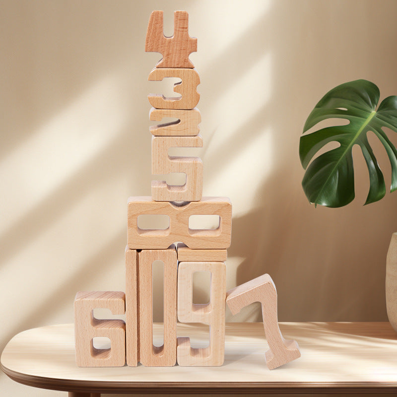 Children's Montessori early education teaching aids, large particle beech wood digital building blocks, kindergarten enlightenment assembly, stacking and height toys - Korvel
