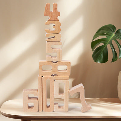 Children's Montessori early education teaching aids, large particle beech wood digital building blocks, kindergarten enlightenment assembly, stacking and height toys - Korvel