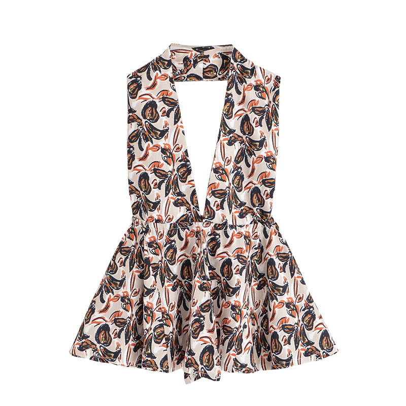 Elegant Strapless Top with Floral Print and Wide-Leg Pants Set - Korvel