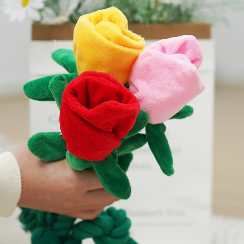 Dog Toy Rose Flower Plush Durable Biting Tooth Cleaning Cotton Rope Knot Crinkle Sound Self-Entertainment Interactive Pet Product - Korvel