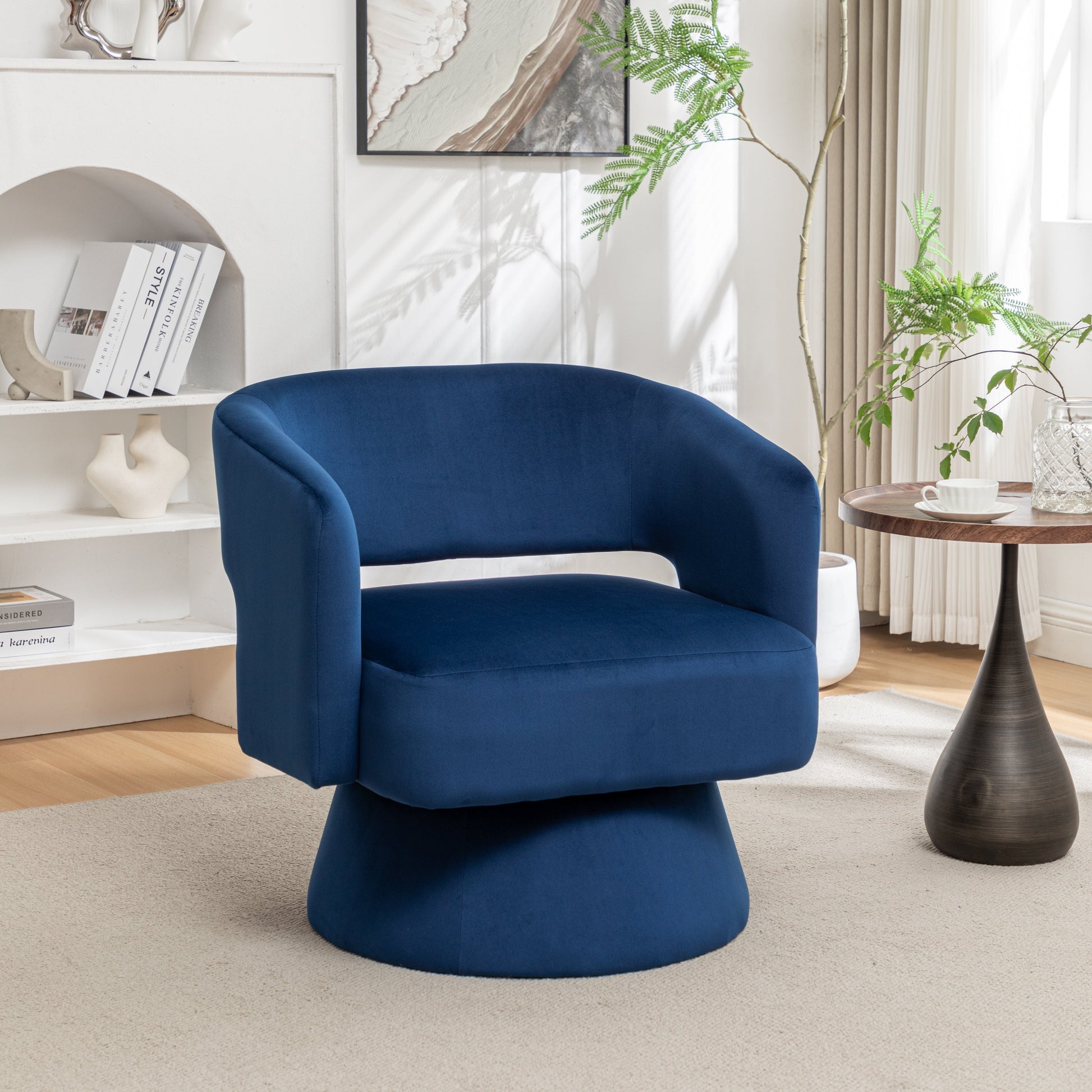 Swivel Barrel Chair, Velvet Accent Armchair 360 Degree Swivel Club Chair for Living Room Bedroom Reception Room - Korvel