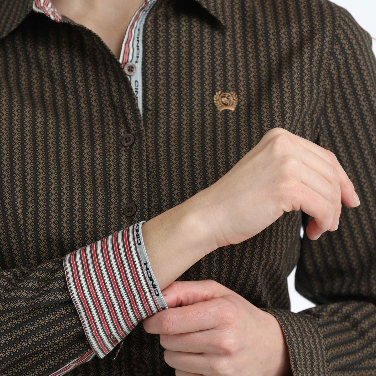 Elegant Brown Diamond Stripe Women's Shirt | Cinch - Korvel