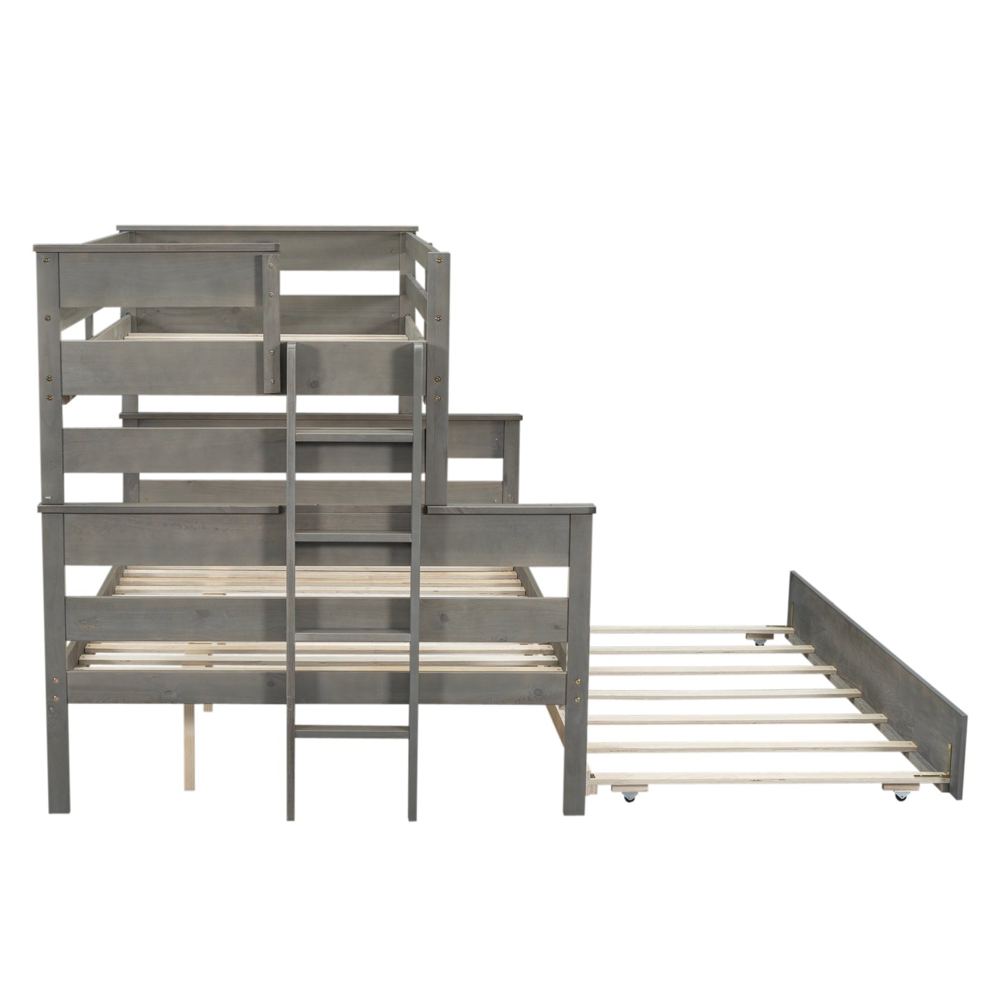 Wood Twin over Full Bunk Bed with Trundle - Gray