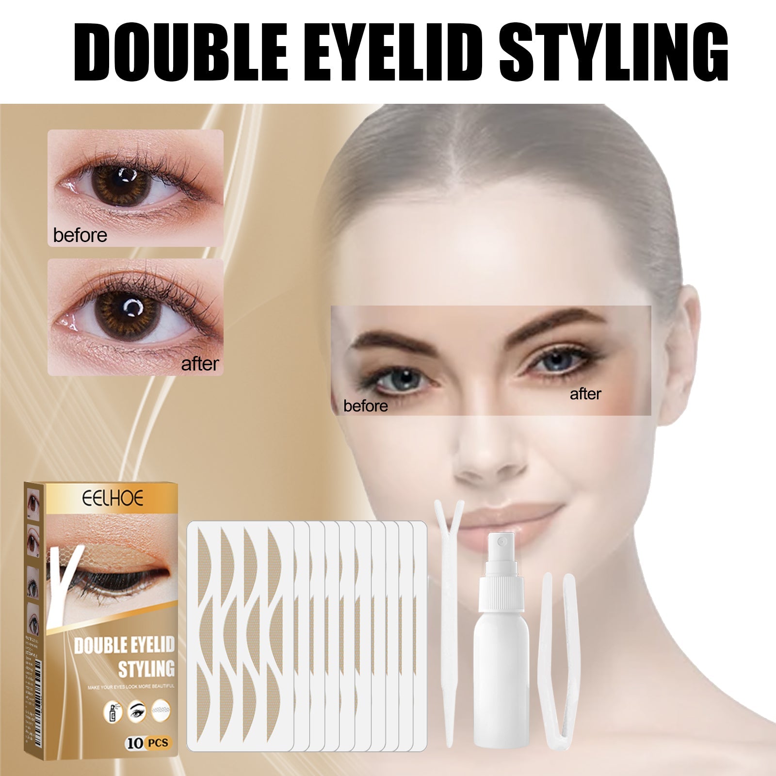 Double Eyelid Styling, Eyelet Lace Mesh Invisible Glue-Free Breathable Super Stick Long Lasting Clip Set - Korvel
