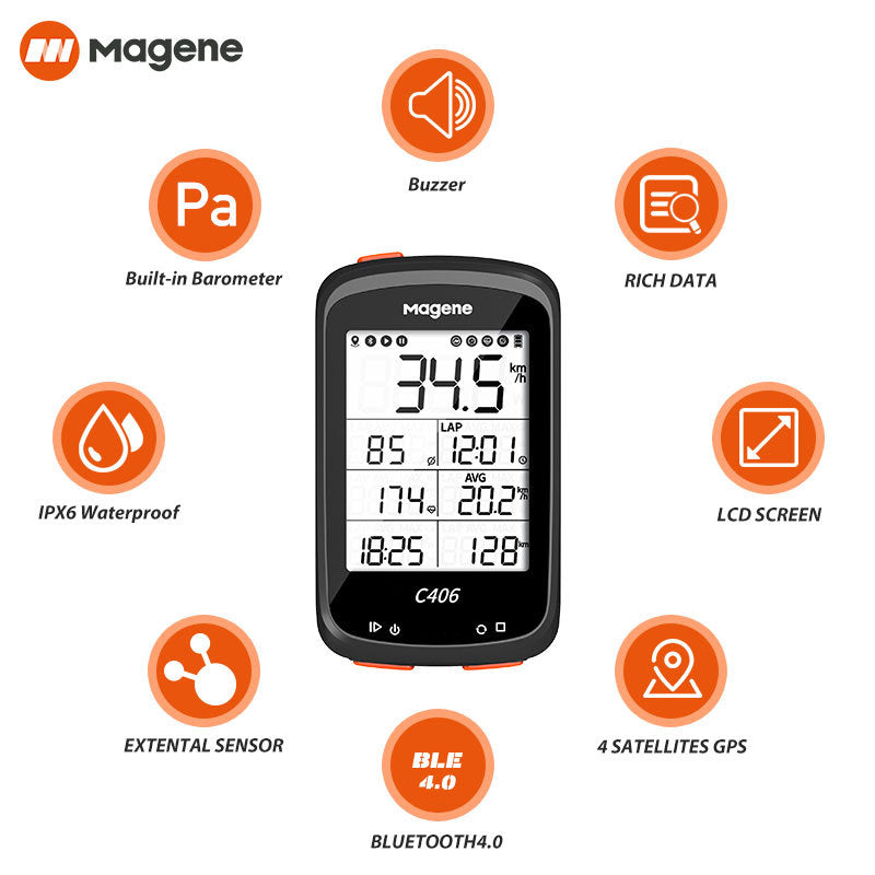 Magene McKim C406 Bicycle GPS Computer Bike Computer Speed Odometer ANT+ - Korvel