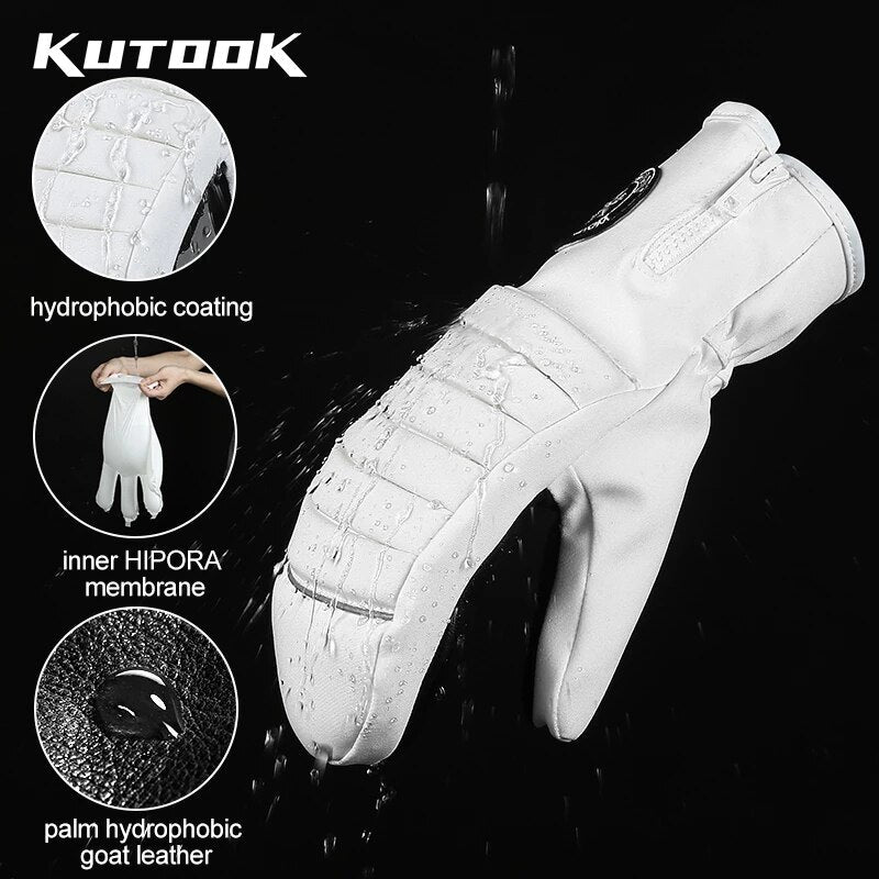 KUTOOK Winter Ski Mittens Windproof Snowboard Mittens Thermal Fleece Lining Skiing Gloves Waterproof Goatskin Palm Outdoor Sport - Korvel