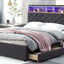 Queen Size Upholstered Platform Bed with Storage & LED, Dark Gray