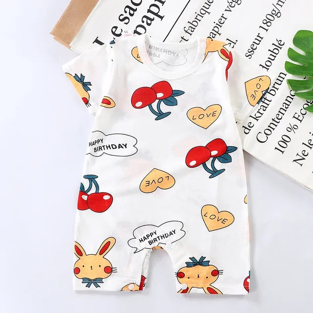 Cotton Newborn Baby Cartoon Short Sleeve Knitted Romper Boy Girl Summer Clothes Bebe Thin Pajamas One Pieces Bodysuit 0-24M - Korvel