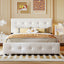 Upholstered Platform Bed with Classic Headboard and 4 Drawers No Box Spring Needed Linen Fabric Queen Size White - Korvel