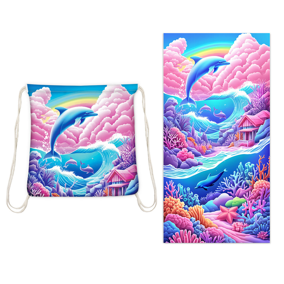 Two-in-One Foldable Beach Towel with Storage Bag