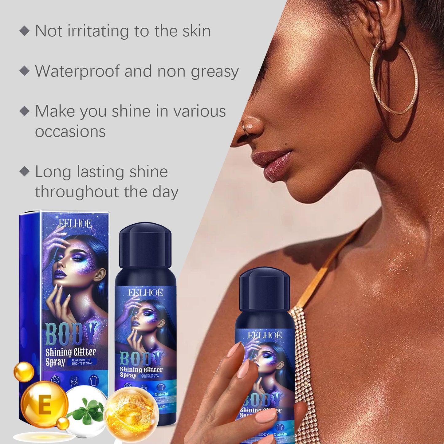 Spray de Brillo Premium con Glitter para una Piel Radiante