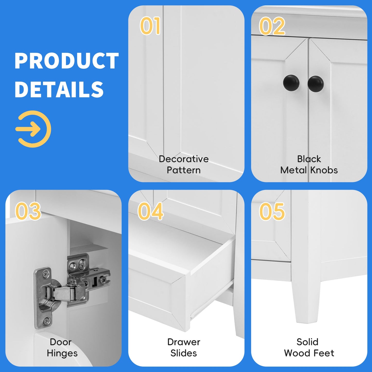 24" Bathroom Vanity with Sink, Bathroom Vanity Cabinet with One Drawer and Doors, Solid Wood and MDF, White - Korvel