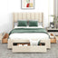 Full Size Upholstered Platform Bed with One Large Drawer in the Footboard and Drawer on Each Side Beige - Korvel