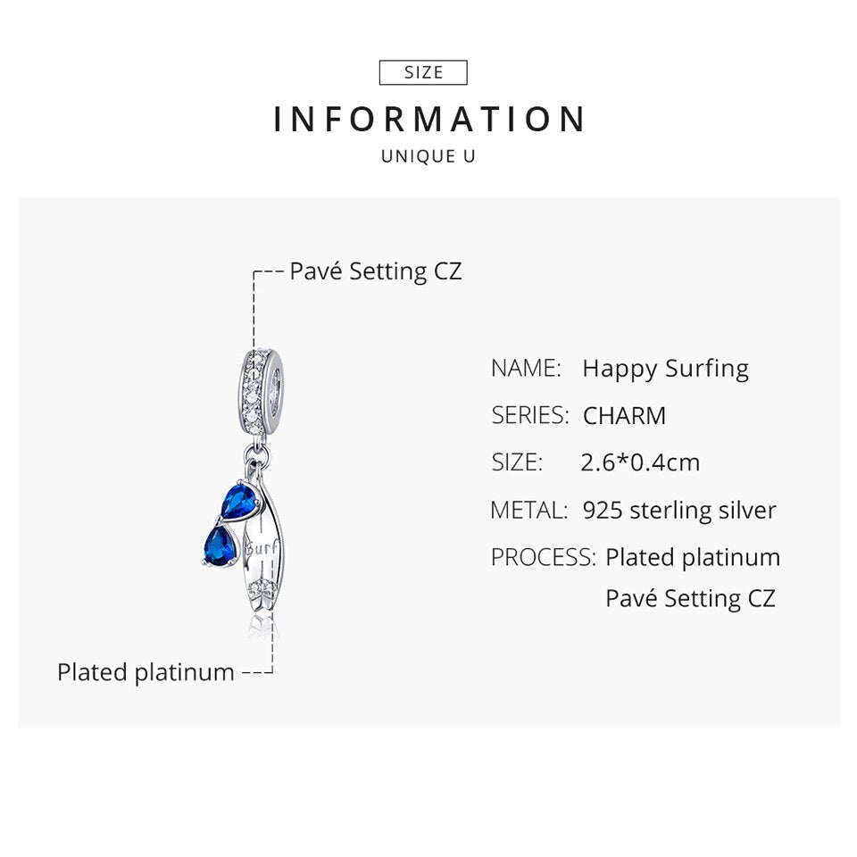 bamoer 2020 Summer Series Surfing with Sunglass Pendant Charm for Bracelet 925 Sterling Silver DIY Jewelry Accessories BSC263 - Korvel