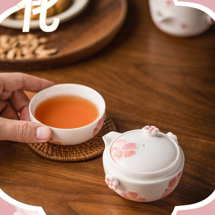 Sakura Kuaike Cup Portable Travel Kung Fu Tea Set One Pot One Cup Ceramic Tea Set Single Tea Maker Female - Korvel