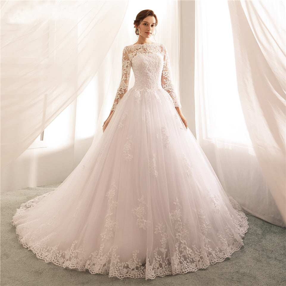 Vestido de Noiva Long Sleeves Wedding Dresses Lace A Line Wedding Gowns Sexy Sheer New Arrival Bride Dress Robe De Mariee - Korvel
