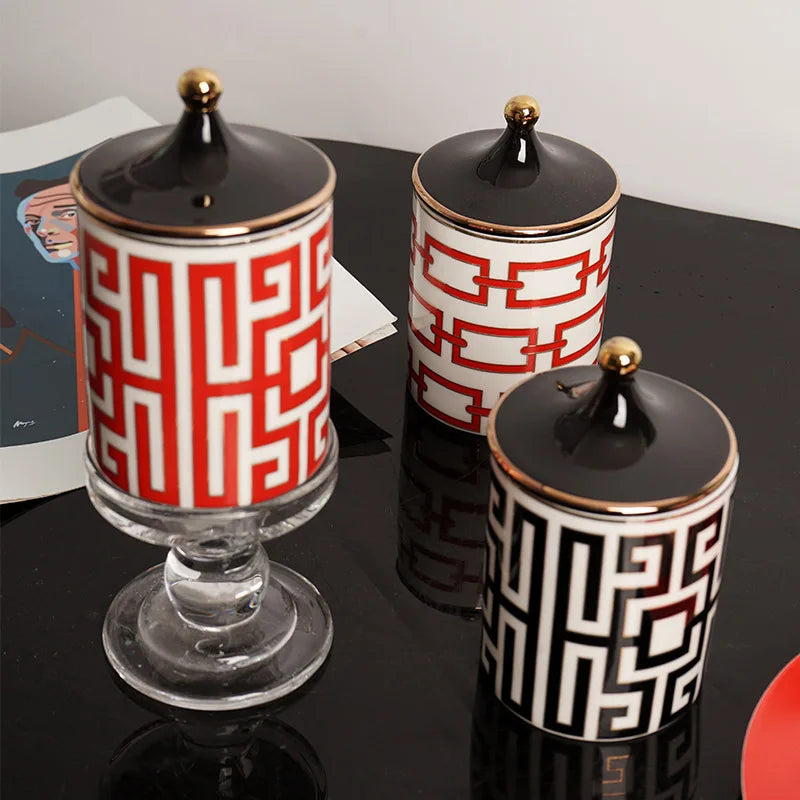Gold Plated Stripe Ceramic Storage Jar Home Scented Candle Bottle Wedding Candy Gift Jar Cosmetic Jewelry Storage Bottle Decor - Korvel