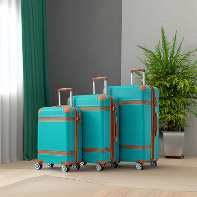 Hardshell Luggage Sets 3 Piece double spinner 8 wheels Suitcase with TSA Lock Lightweight 20''24''28'' Green + ABS - Korvel