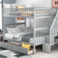 Full over Full Bunk Bed with Two Drawers and Storage, Gray - Korvel