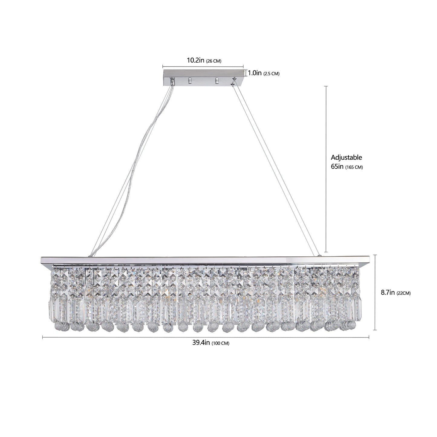 Modern Crystal Chandelier for Dining Room 8-Light White Rectangle Raindrop L39.4'' x W9.8'' x H8.7'(Bulb Not Included) - Korvel