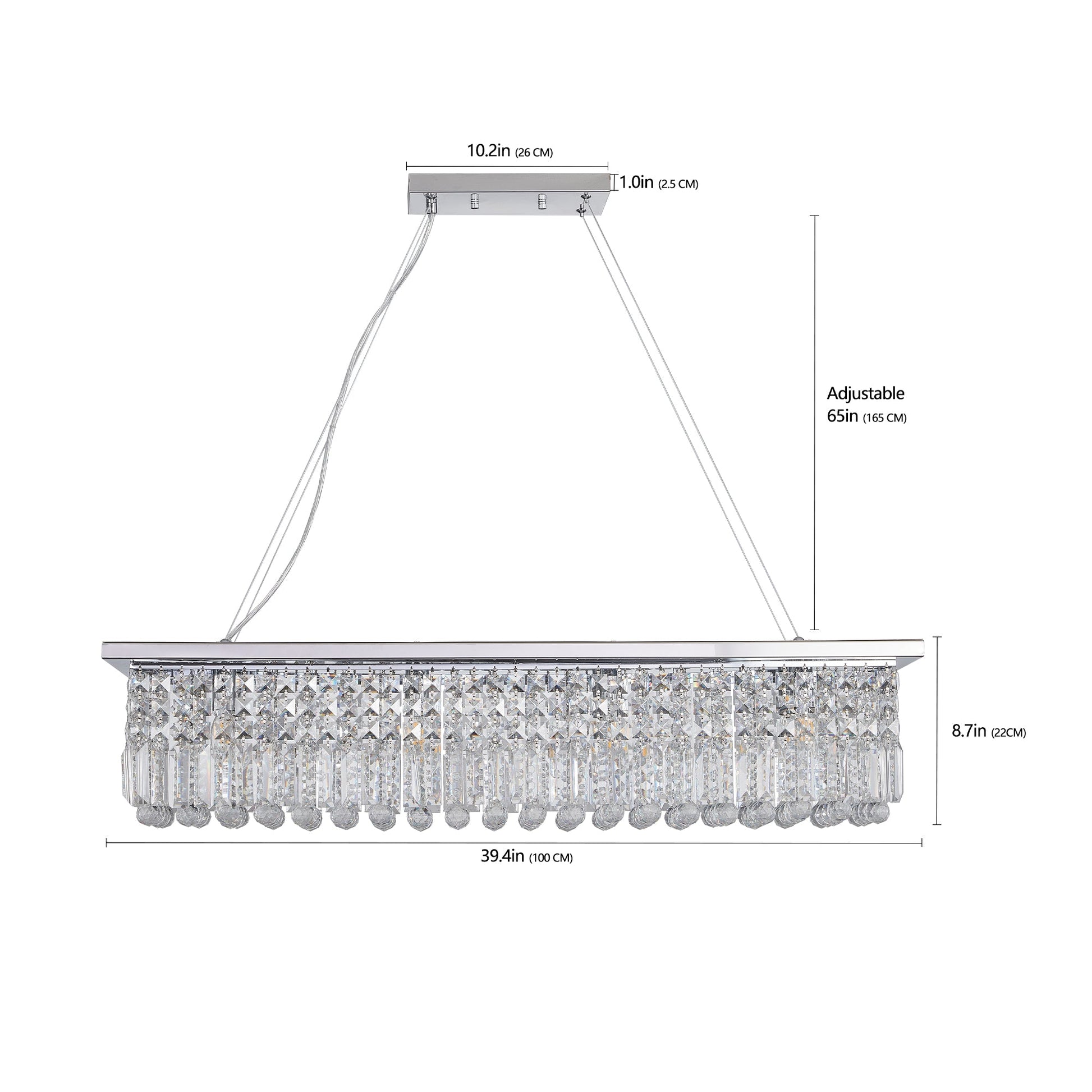 Modern Crystal Chandelier for Dining Room 8-Light White Rectangle Raindrop L39.4'' x W9.8'' x H8.7'(Bulb Not Included) - Korvel