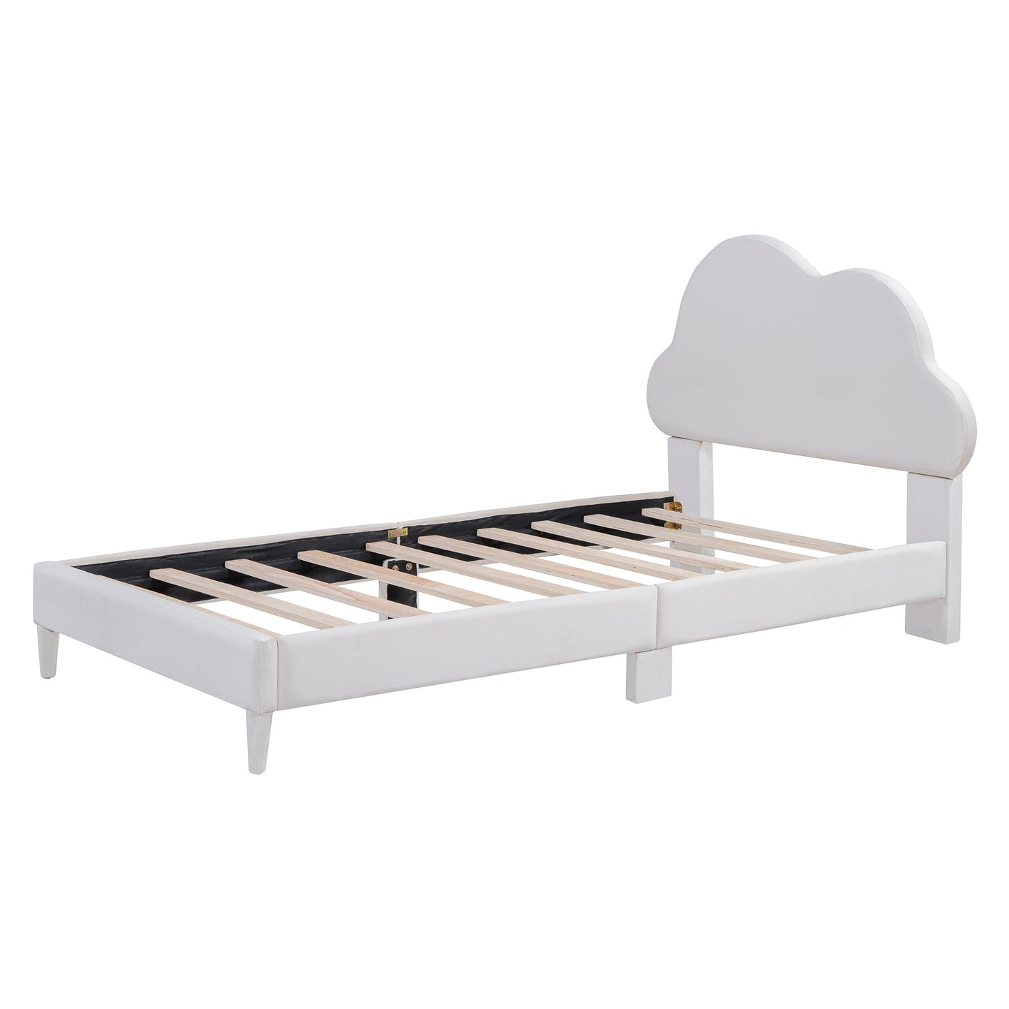 Twin Size Upholstered Cloud-Shape Bed ,Velvet Platform Bed with Headboard,No Box-spring Needed,Beige - Korvel