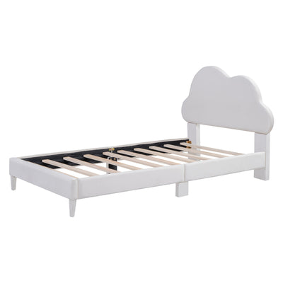 Twin Size Upholstered Cloud-Shape Bed ,Velvet Platform Bed with Headboard,No Box-spring Needed,Beige - Korvel