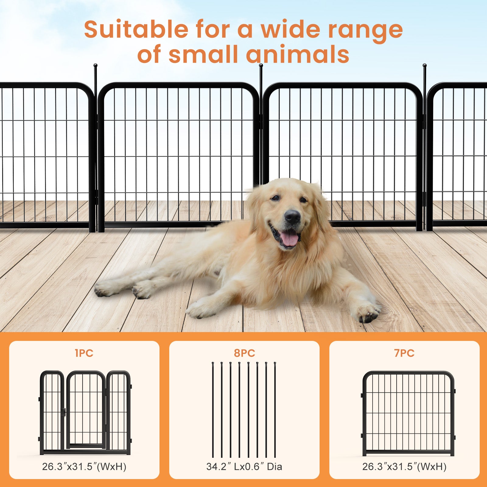 Outdoor dog fence, 8-piece board dog fence. 31 inch portable pet sports fence. Black, 26.3 inches wide x 31.5 inches high. - Korvel