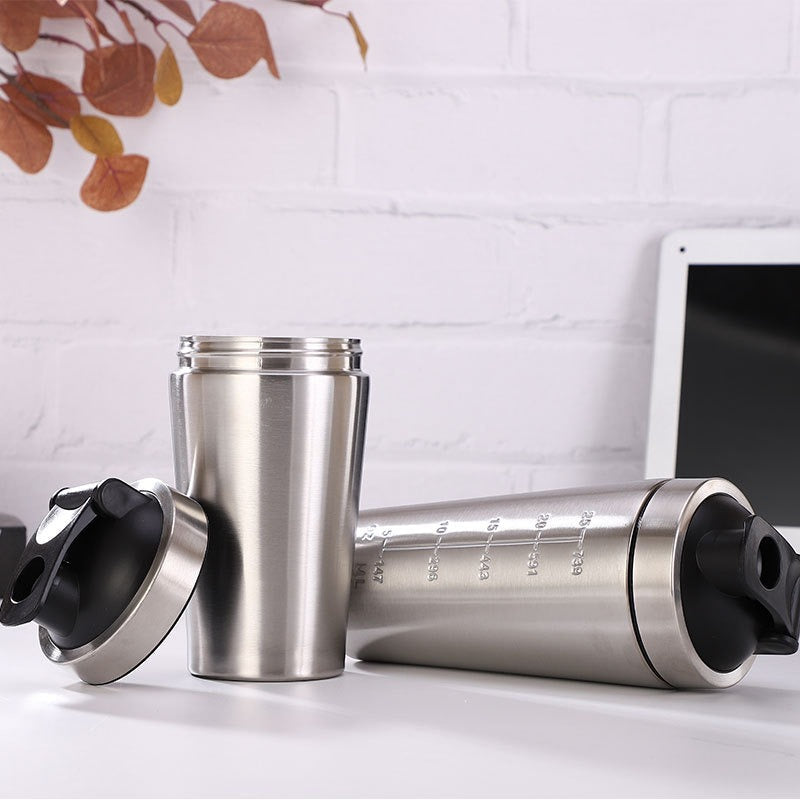 protein shaker bottle 304 stainless steel single layer sports cup shaker with lids and shake ball - Korvel