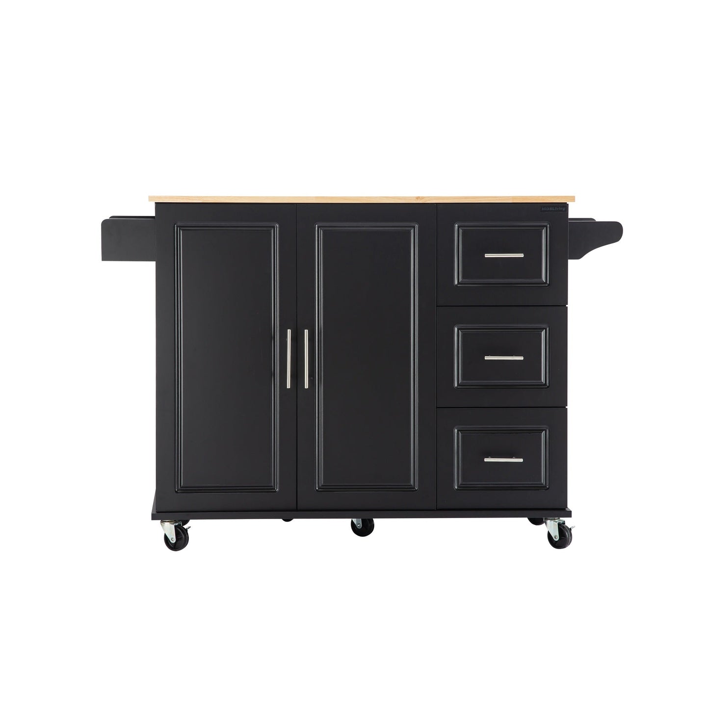 Kitchen Island & Kitchen Cart Mobile Kitehcn Island with Extensible Rubber Wood Table Top - Korvel