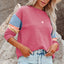Color Block Round Neck Long Sleeve Sweatshirt - Korvel