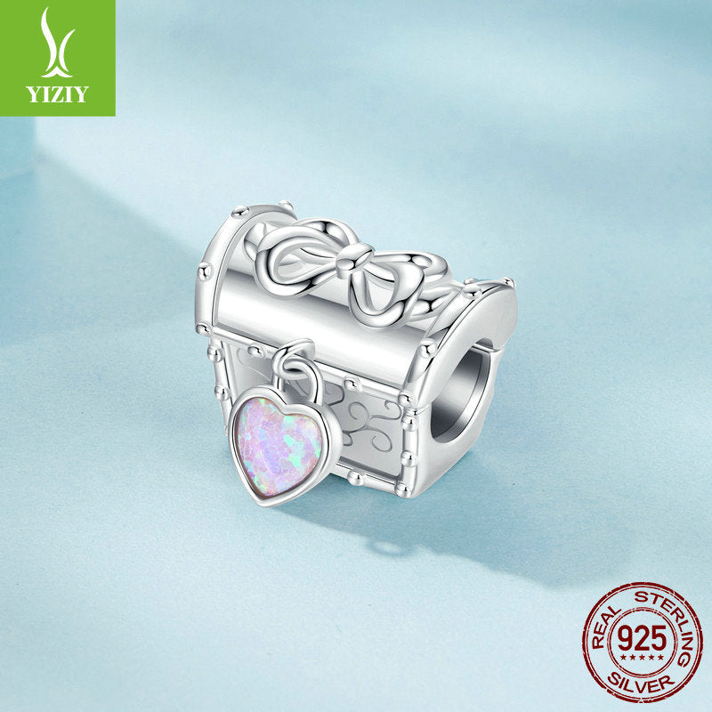Boîte à trésor en argent charm rétro nœud - perle en argent pur S925