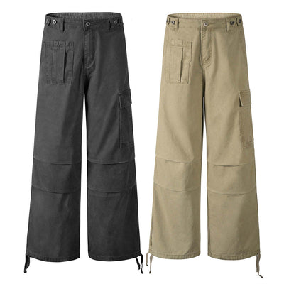 Men's Casual Straight Leg Cargo Pants with Pleated Design