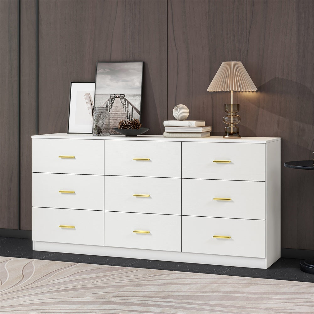 Modern White 9-Drawer Dresser for Bedroom - Ample Storage Wide Chest of Drawers, Sturdy & Safe - Korvel